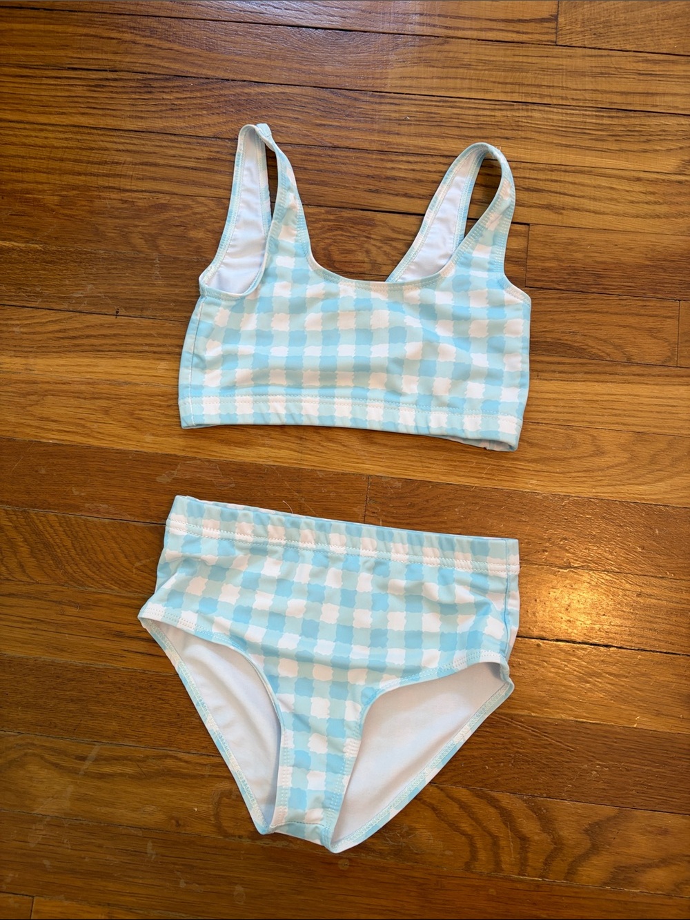 Girls Aqua Gingham Two-Piece Swim Set